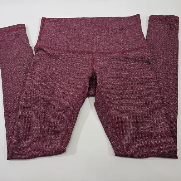 Women's 8 Lululemon Wunder Under Pant Hi-Rise Chevron Knit Leggings Burgundy - Picture 3 of 6